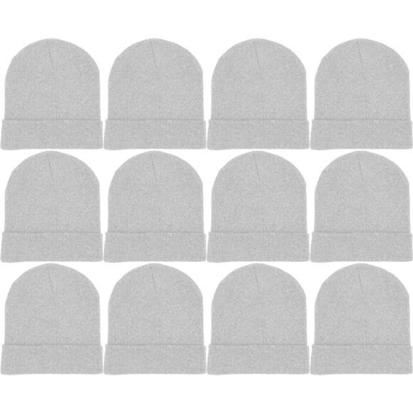 12 Pack Winter Beanie Hats for Men Women, Warm Cozy Knitted Cuffed Skull Cap - Picture 1 of 8